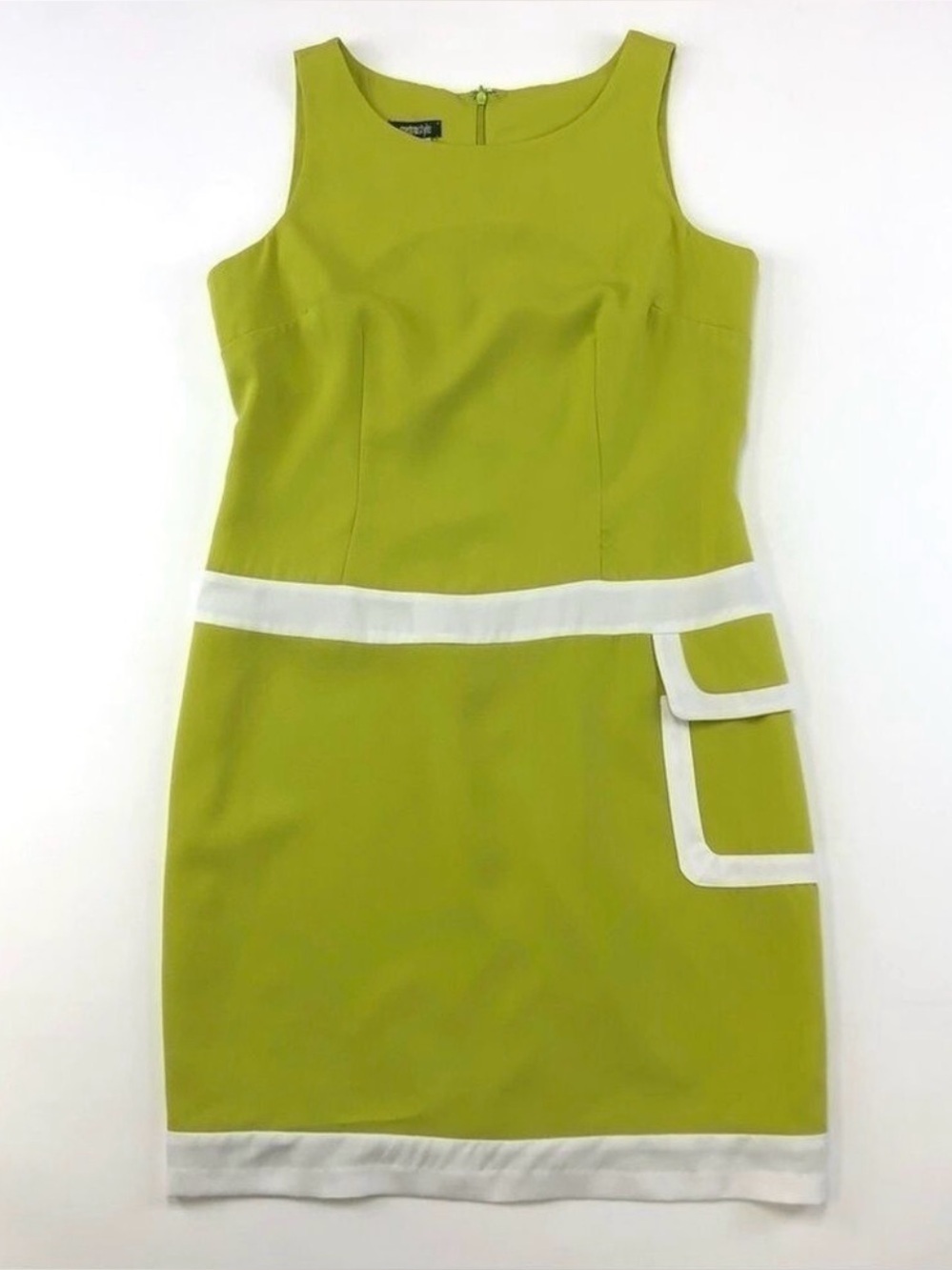Metro Style mod dress lime green white sleeveless polyester Size 8 retro 70s